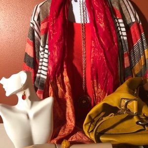 2x outfit Top, sweater, purse, earrings,scarf